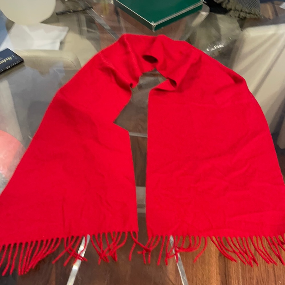 Nordstrom red cashmere fringe scarf made in Germany